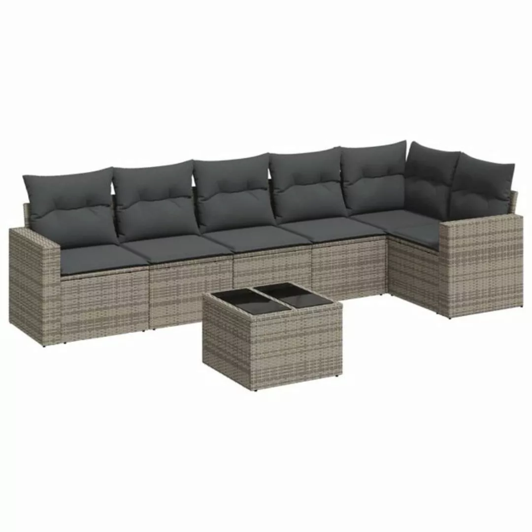 vidaXL Sofaelement 7-tlg. Garten-Sofagarnitur mit Kissen Grau Poly Rattan ( günstig online kaufen