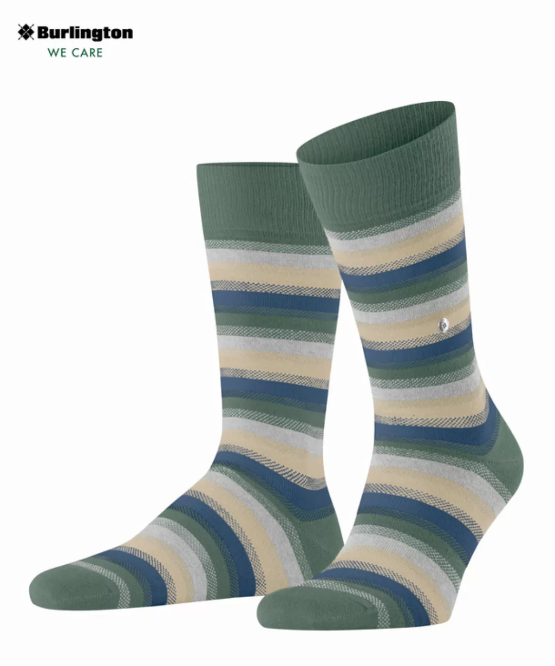 Burlington Devon Herren Socken, 40-46, Grün, Streifen, Baumwolle (Bio), 210 günstig online kaufen