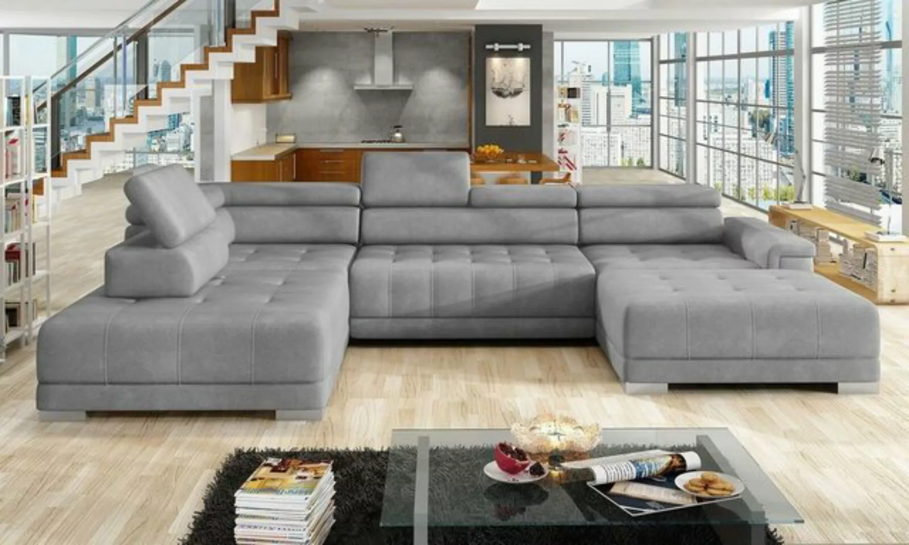 JVmoebel Ecksofa, Ecksofa U Form Sofa Wohnlandschaft Design Stoff Sofas Bet günstig online kaufen