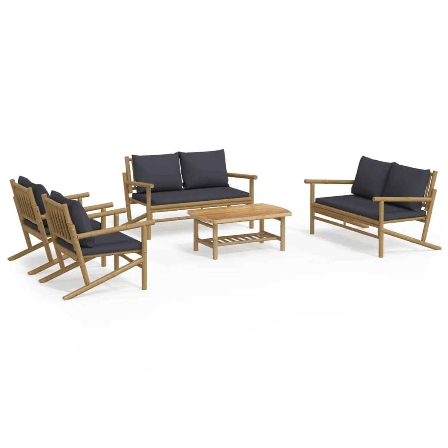 Vidaxl 5-tlg. Garten-lounge-set Mit Dunkelgrauen Kissen Bambus günstig online kaufen