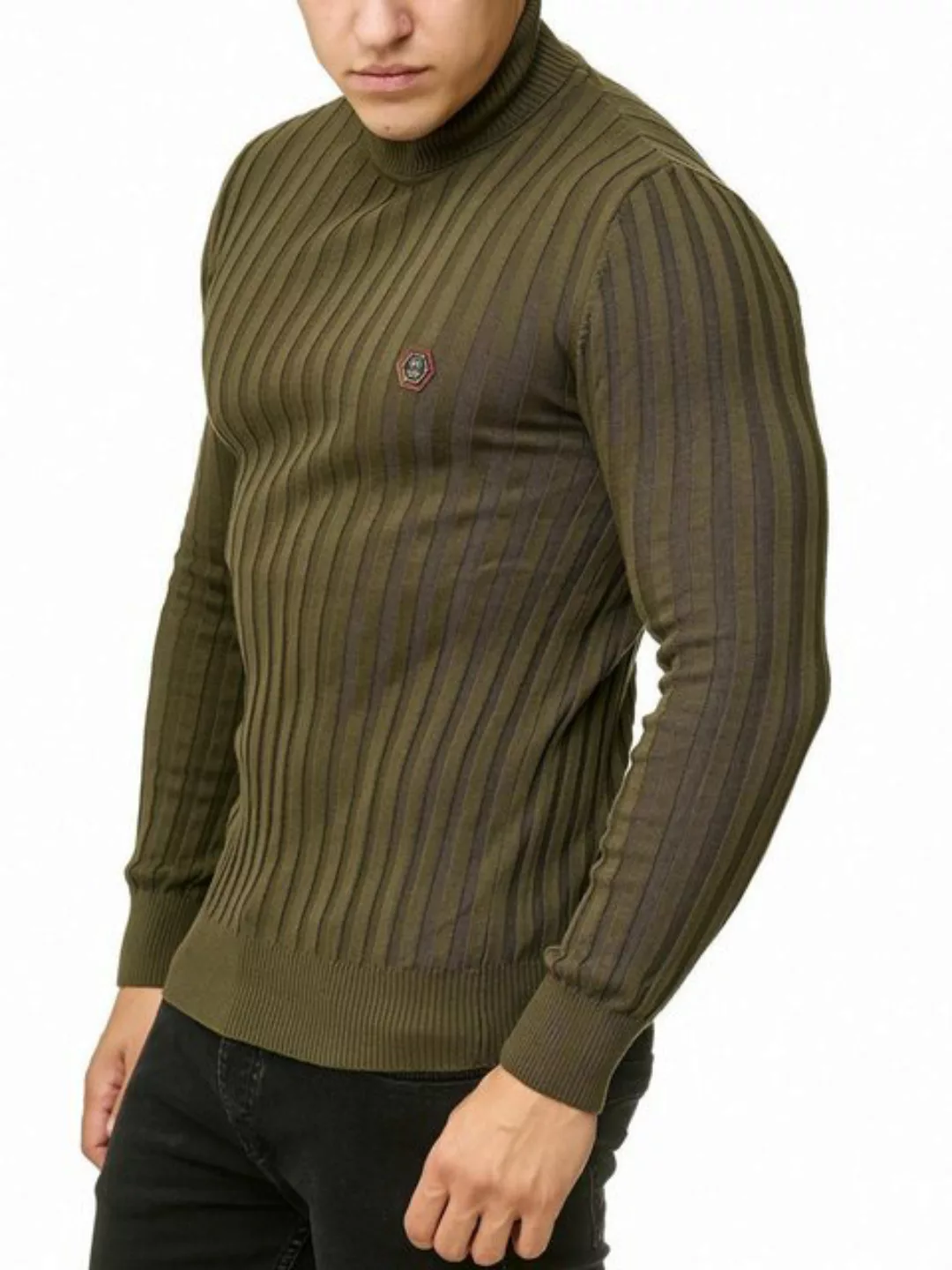 RedBridge Strickpullover Rollkragen Strickpullover mit Logopatch Khaki M ho günstig online kaufen