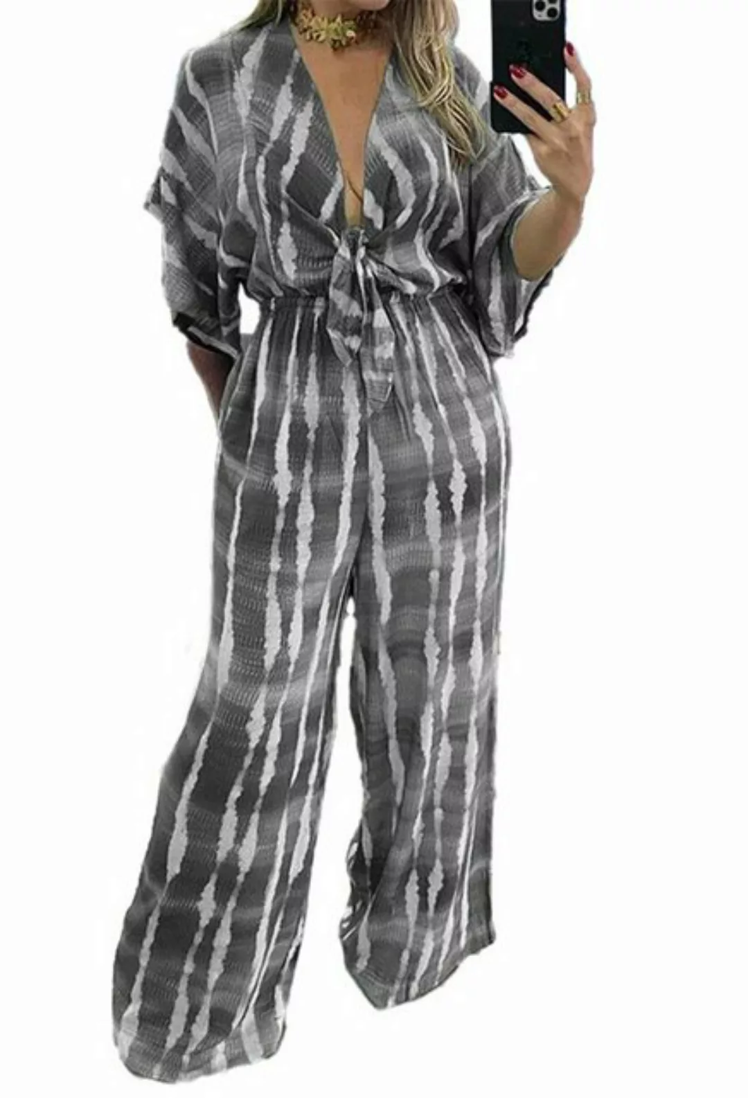 CHENIN 7/8-Overall Damen Mode V-Ausschnitt Krawatte Jumpsuit Locker sitzend günstig online kaufen