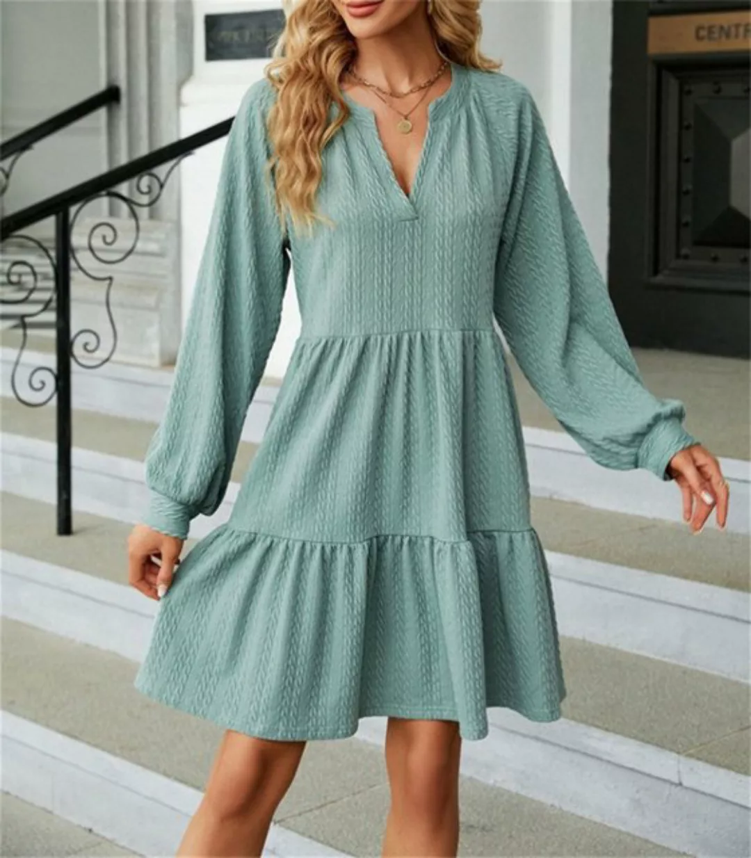 AFAZ New Trading UG Sommerrock Einfarbiges, plissiertes Patchwork-Kleid V-A günstig online kaufen