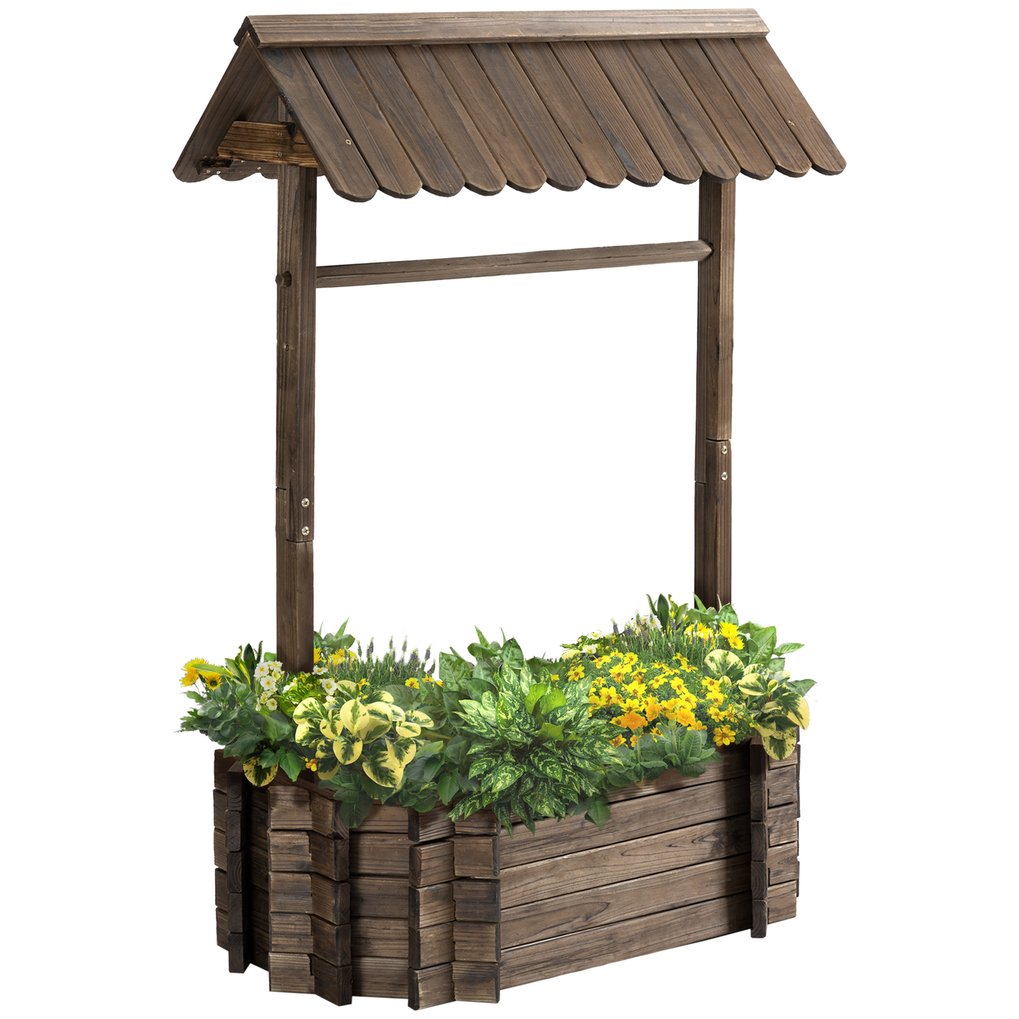 Outsunny Hochbeet Holzbrunnen Dach Blumenkübel Wunschbrunnen Pflanzkasten B günstig online kaufen