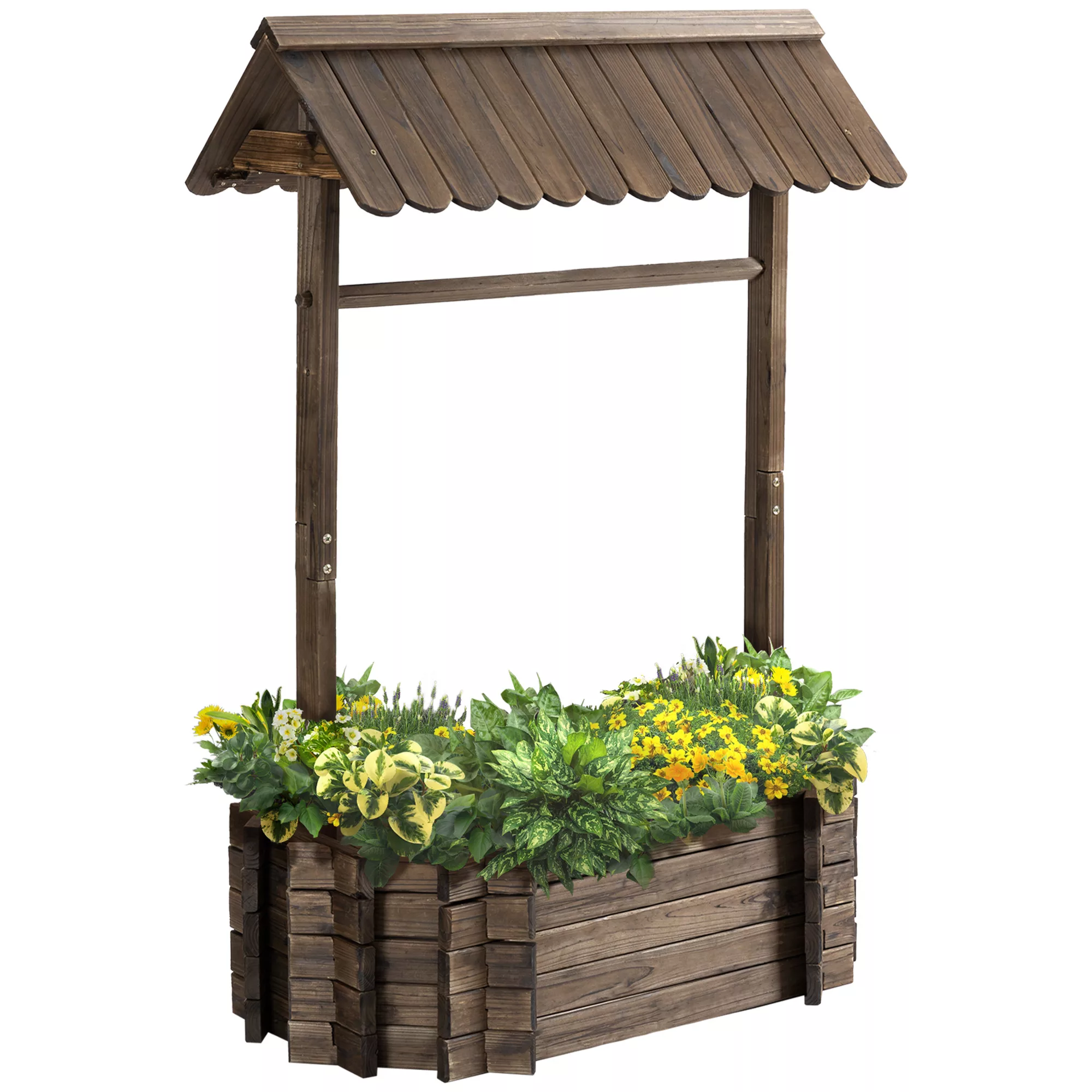 Outsunny Hochbeet Holzbrunnen Dach Blumenkübel Wunschbrunnen Pflanzkasten B günstig online kaufen