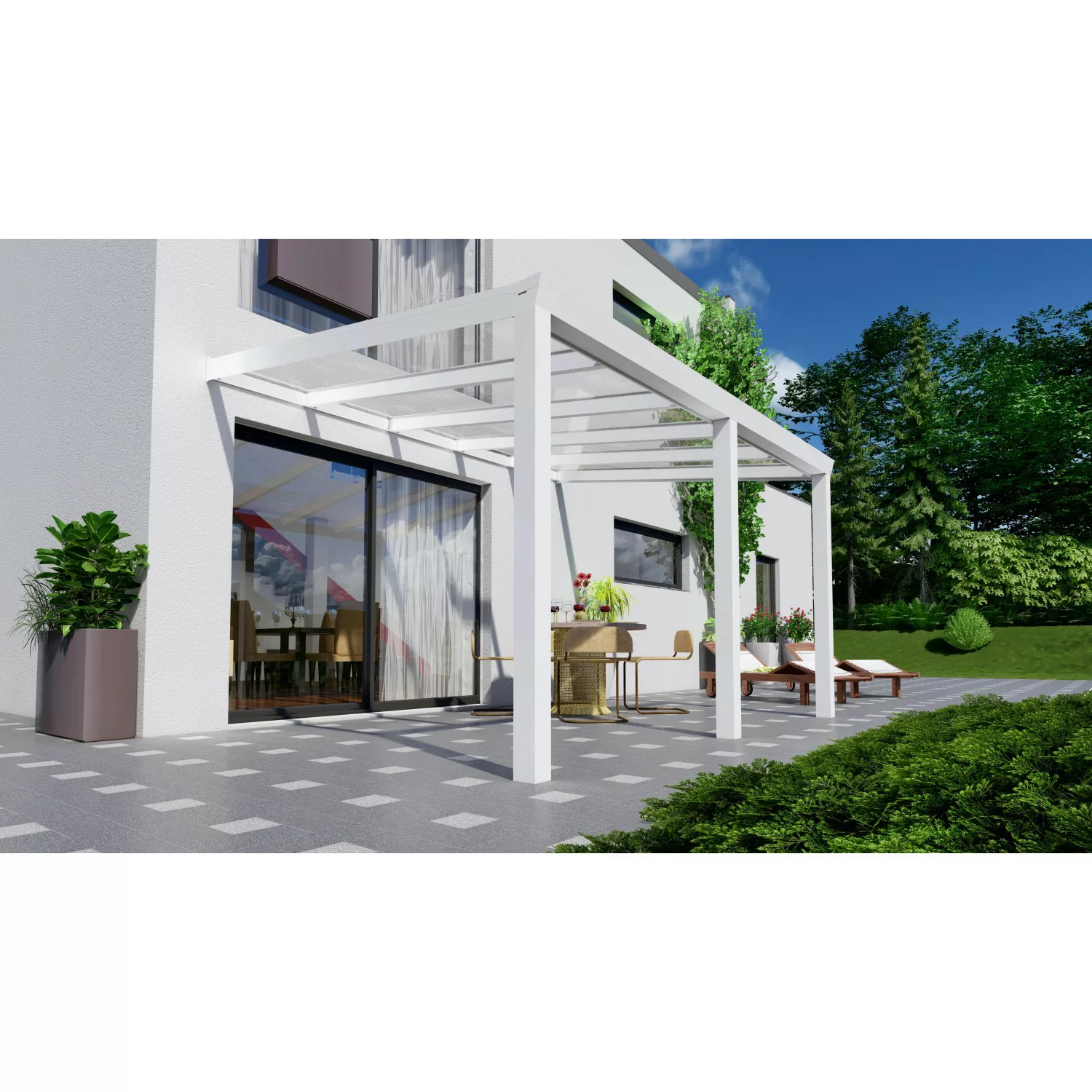 Terrassenüberdachung Professional 400 cm x 300 cm Weiß Glas günstig online kaufen