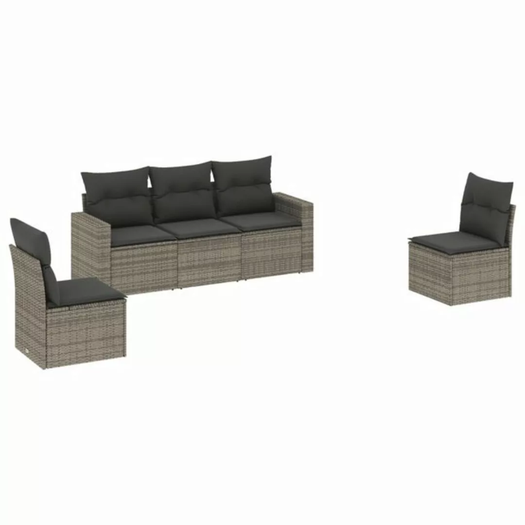 vidaXL Sofaelement 5-tlg. Garten-Sofagarnitur mit Kissen Grau Poly Rattan ( günstig online kaufen