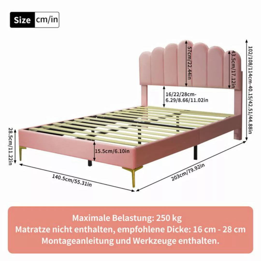 FUROKOY Polsterbett Doppelbett 140 x 200 cm, Bettgestell mit Einstellbar Ko günstig online kaufen