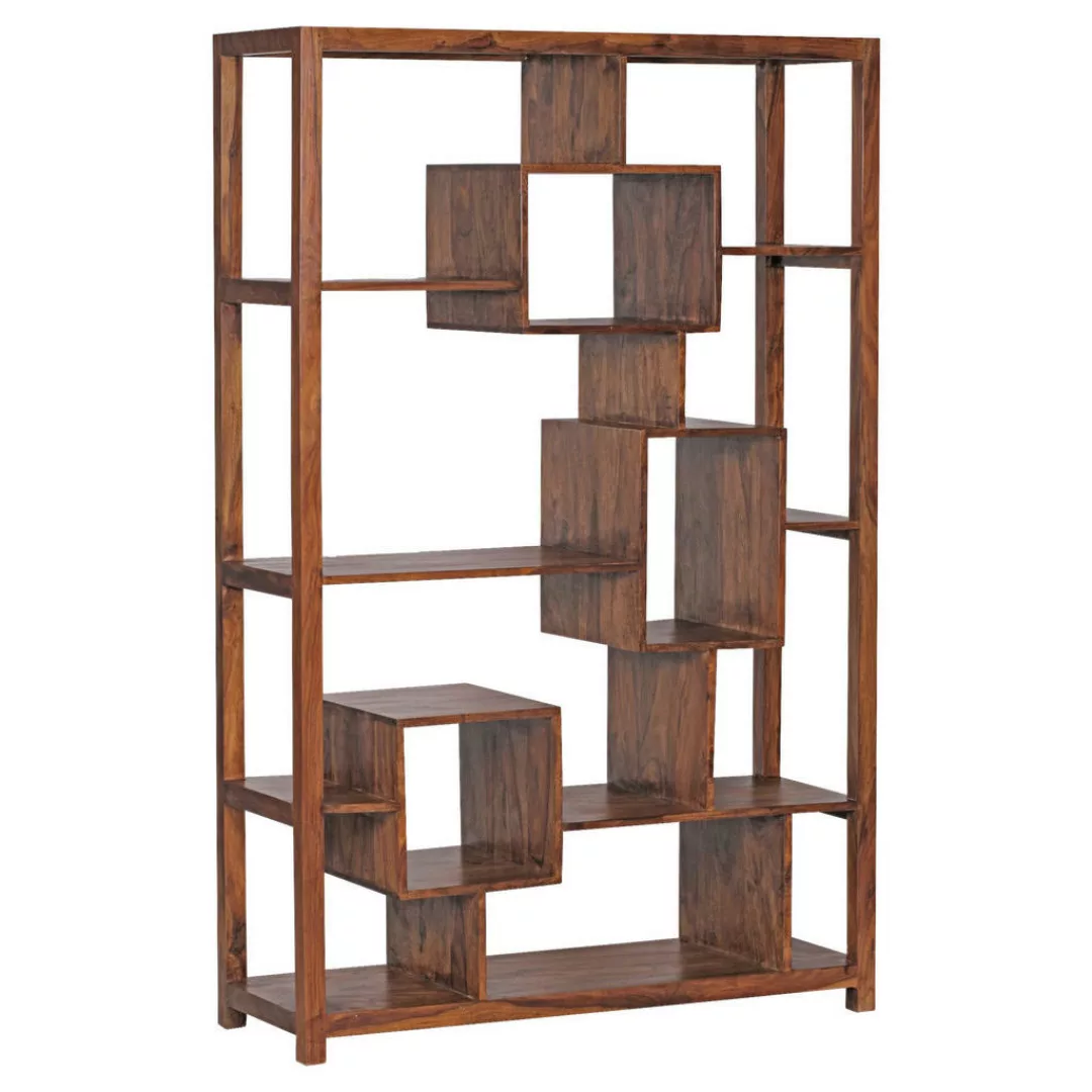Bücherregal Massiv-Holz Sheesham 115 x 180 cm Wohnzimmer-Regal Ablagefächer günstig online kaufen