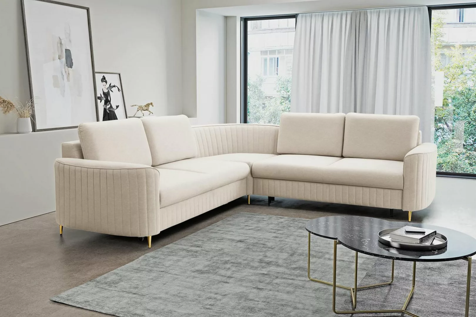 Compleo Ecksofa L-form mit Schlaffunktion, Glamour Wohnzimmer GLAMS günstig online kaufen