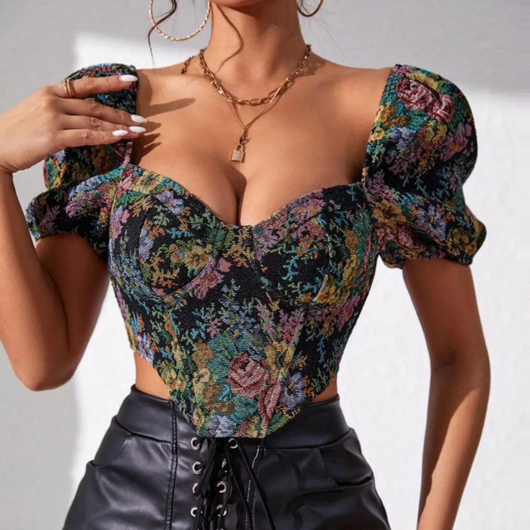 RUZU UG Blusentop Shirtbluse Sexy Rückenfreies Camisole-Retro-Weste Puffärm günstig online kaufen