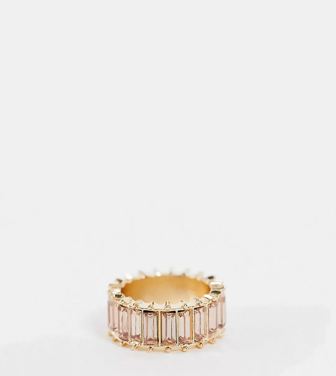 ASOS DESIGN Curve – Ring in Goldfarbton mit rosa Steinen in Baguette-Schlif günstig online kaufen