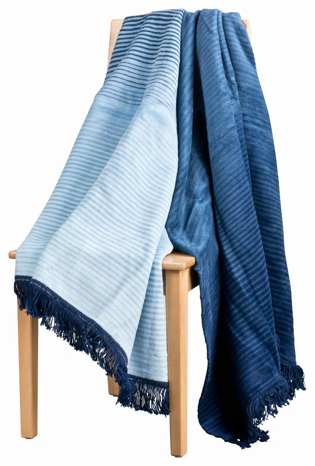 MOON Wolldecke Kuscheldecke Wohndecke 150x200 Stripes mit Fransen -blau günstig online kaufen