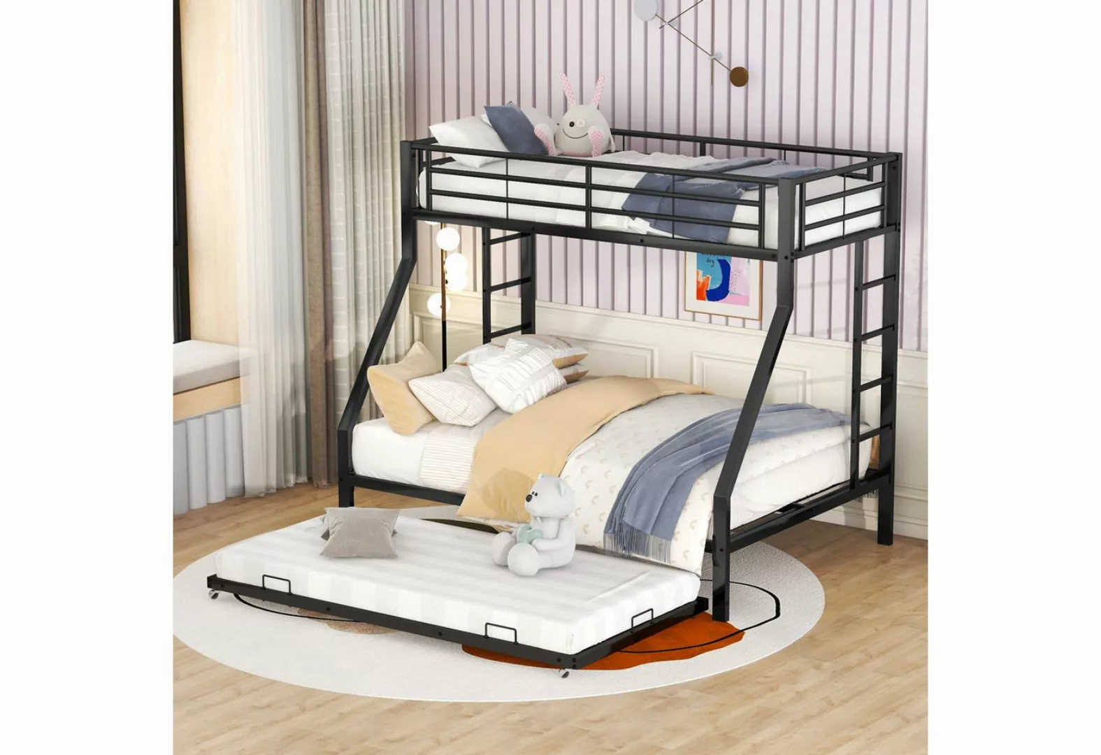 FUROKOY Etagenbett 90(140)x200cm Etagenbett mit ausziehbarem Bett und Leite günstig online kaufen