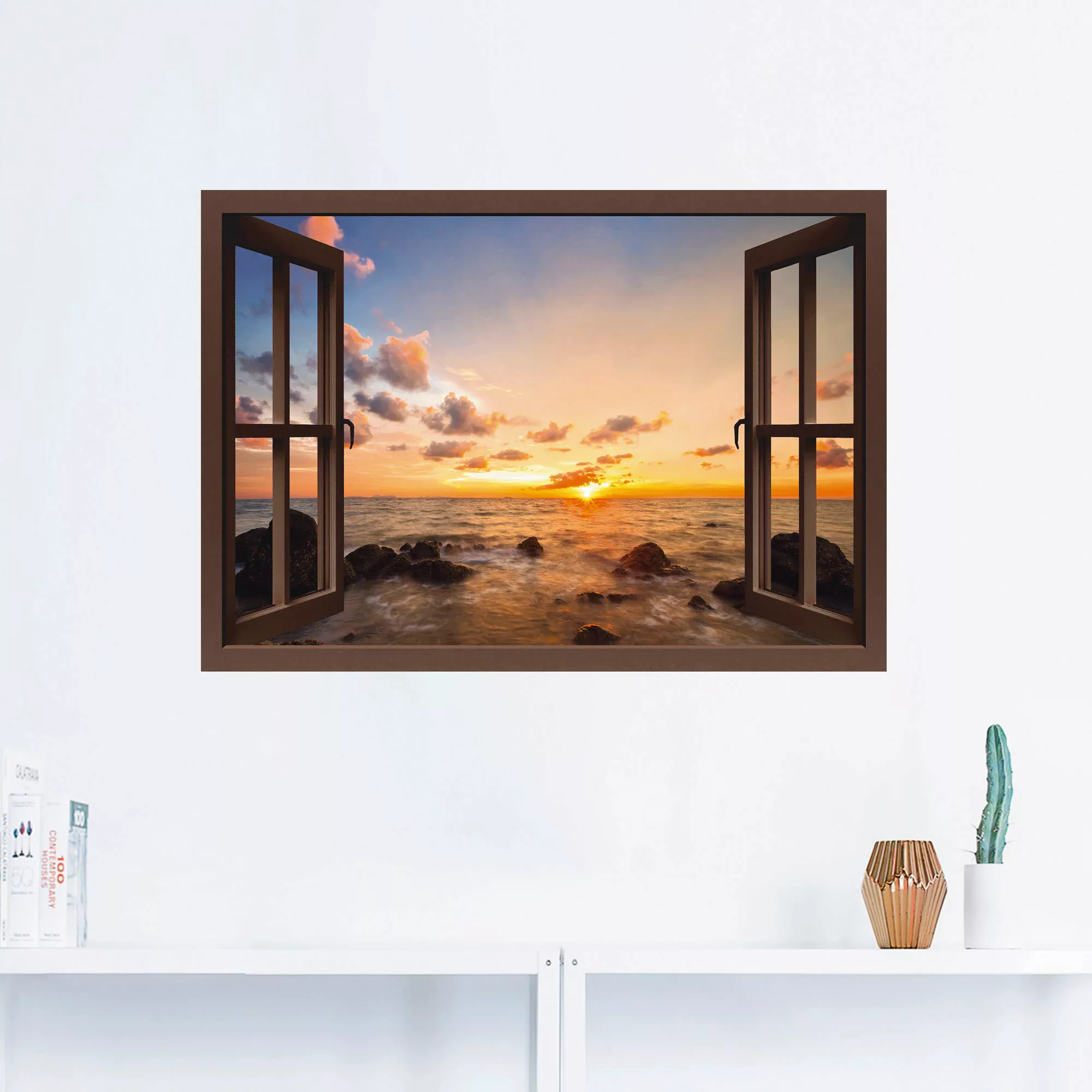 Artland Wandbild "Fensterblick Sonnenuntergang am Meer", Fensterblick, (1 S günstig online kaufen