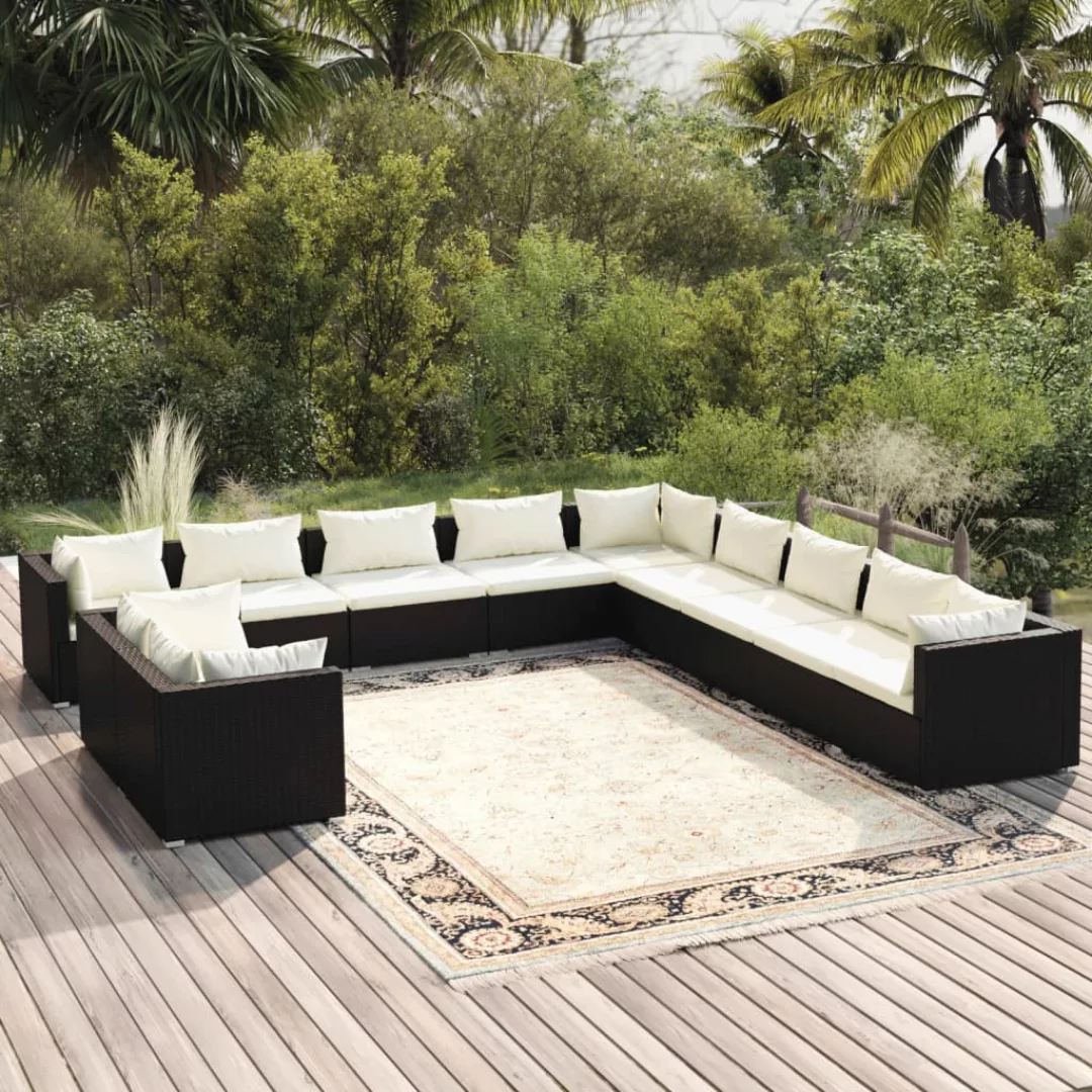 Vidaxl 11-tlg. Garten-lounge-set Mit Kissen Schwarz Poly Rattan günstig online kaufen