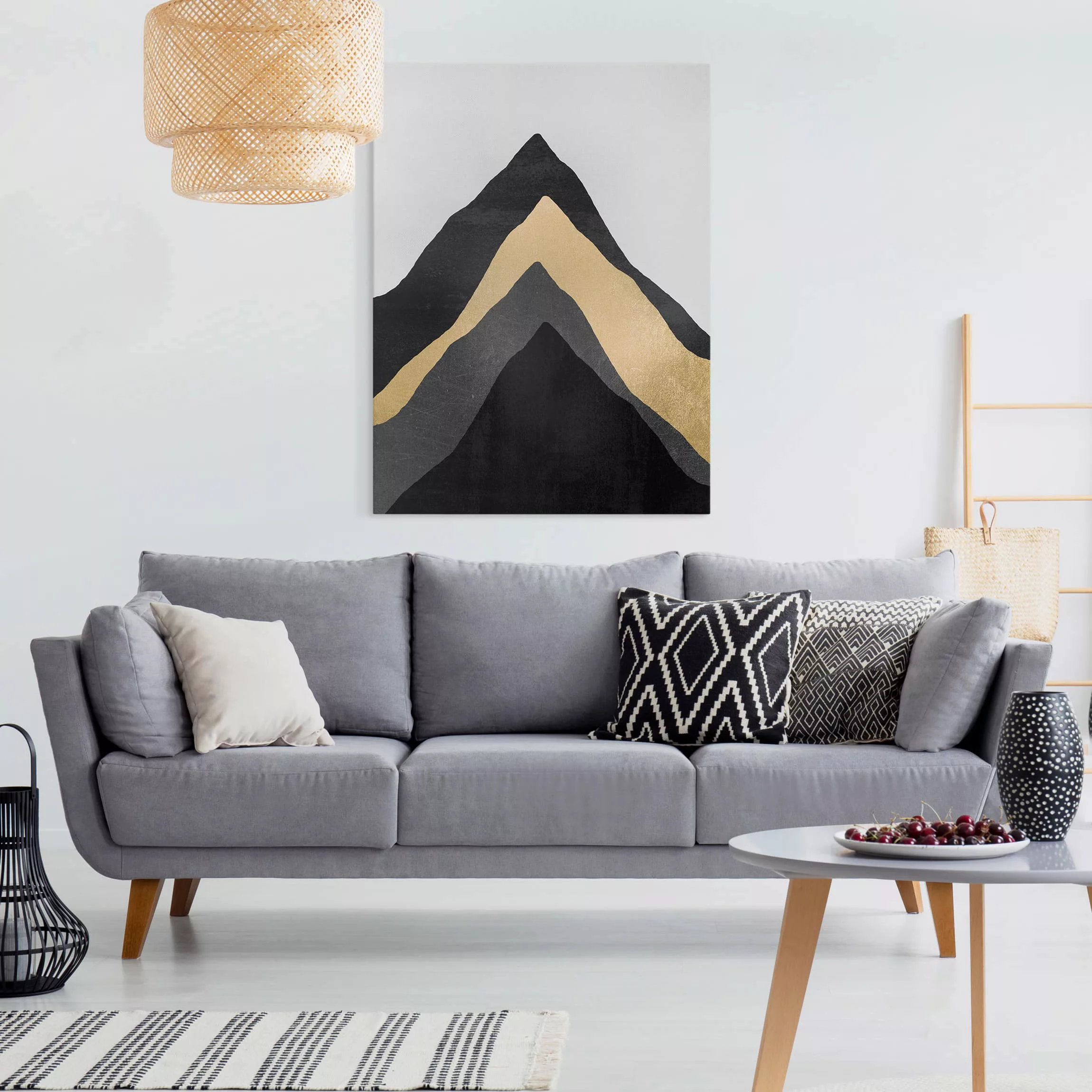 Leinwandbild Abstrakt - Hochformat Goldener Berg Schwarz Weiß günstig online kaufen