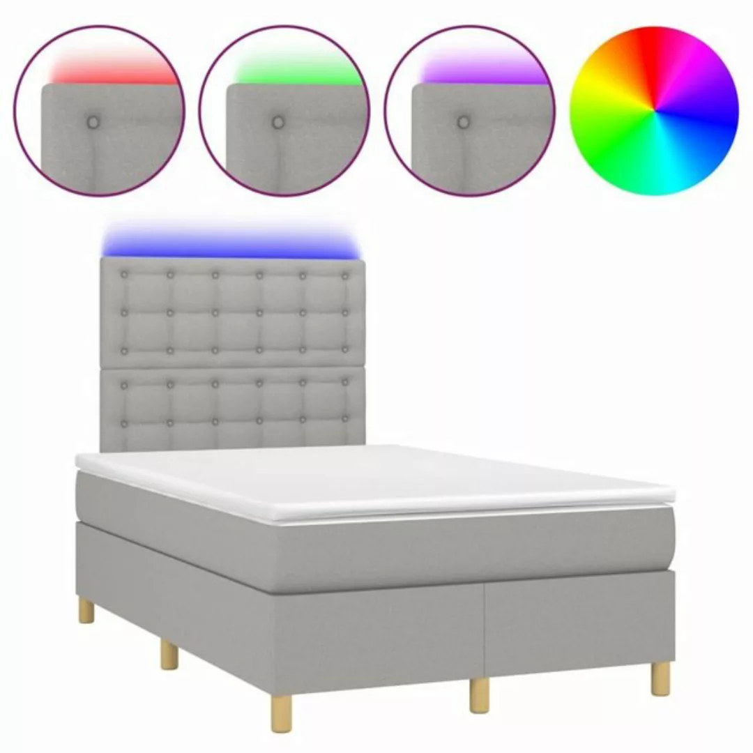 vidaXL Bettgestell Boxspringbett mit Matratze LED Hellgrau 120x200 cm Stoff günstig online kaufen