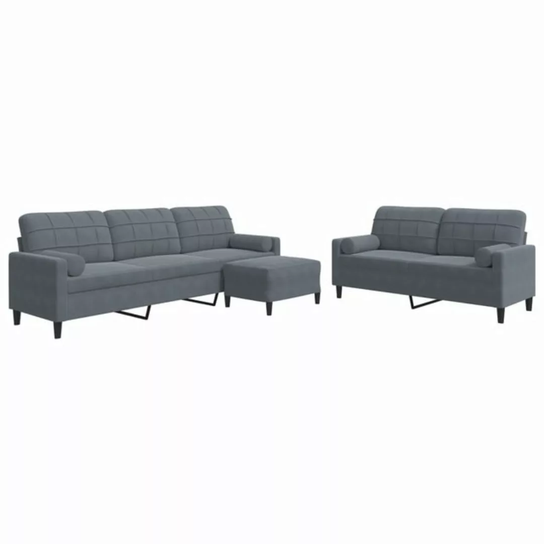 vidaXL Sofa 3-tlg. Sofagarnitur mit Kissen und Nackenrollen Dunkelgrau Samt günstig online kaufen