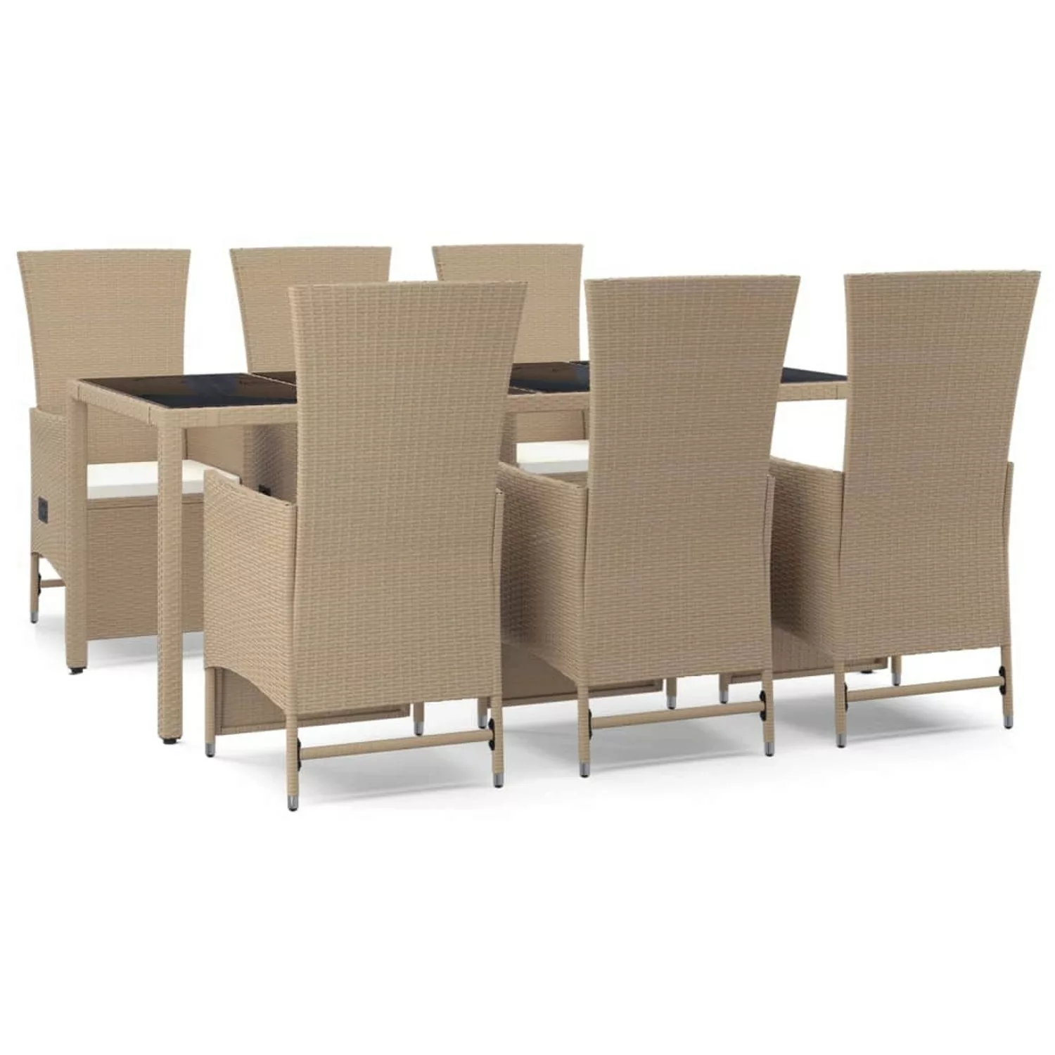 Vidaxl 7-tlg. Garten-essgruppe Mit Kissen Beige Poly Rattan günstig online kaufen