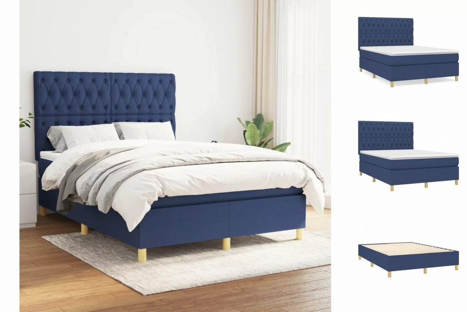 vidaXL Boxspringbett Boxspringbett mit Matratze Blau 140x200 cm Stoff Bett günstig online kaufen