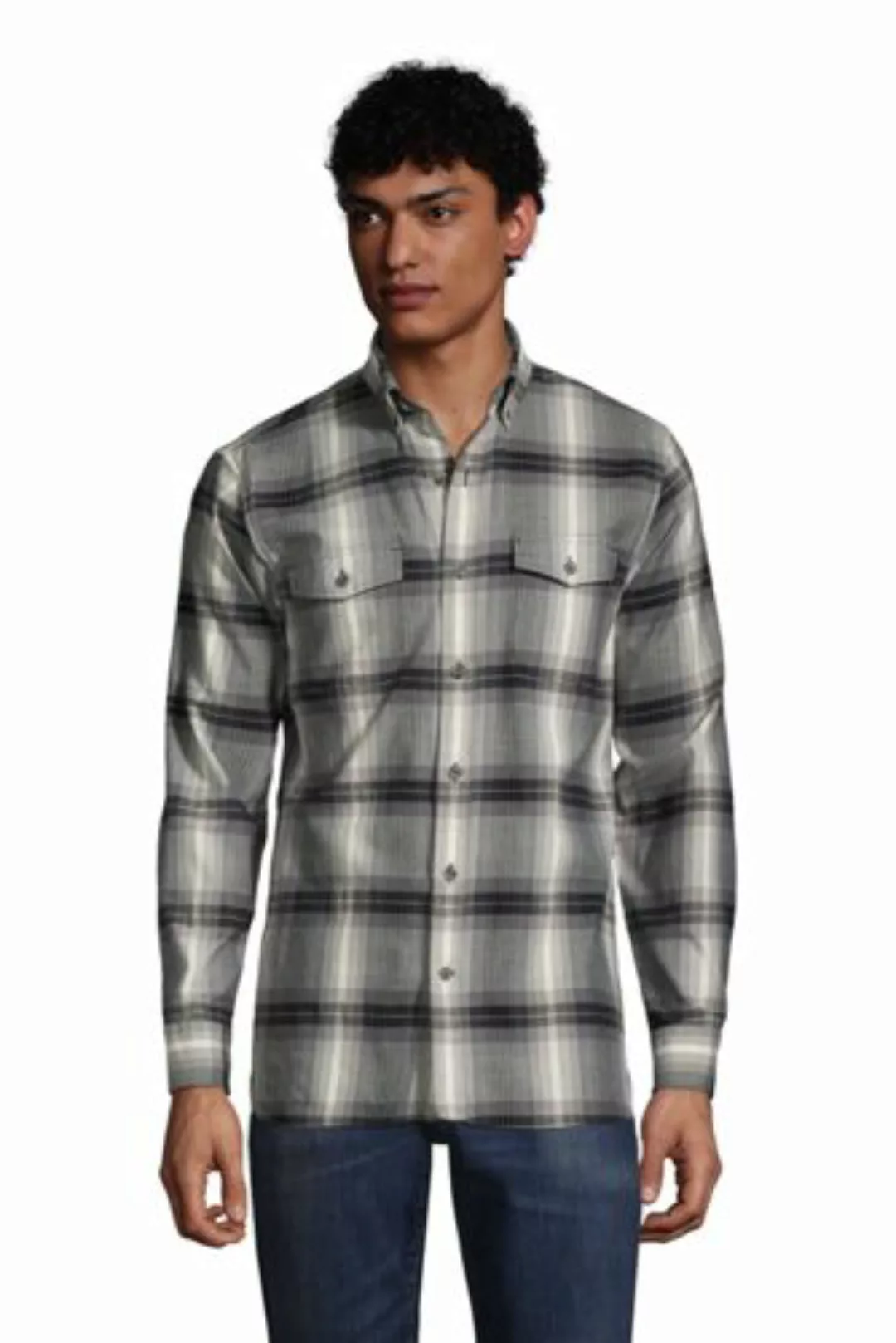 Leichtes Komfort-Flanellhemd, Classic Fit, Herren, Größe: XL Normal, Grau, günstig online kaufen