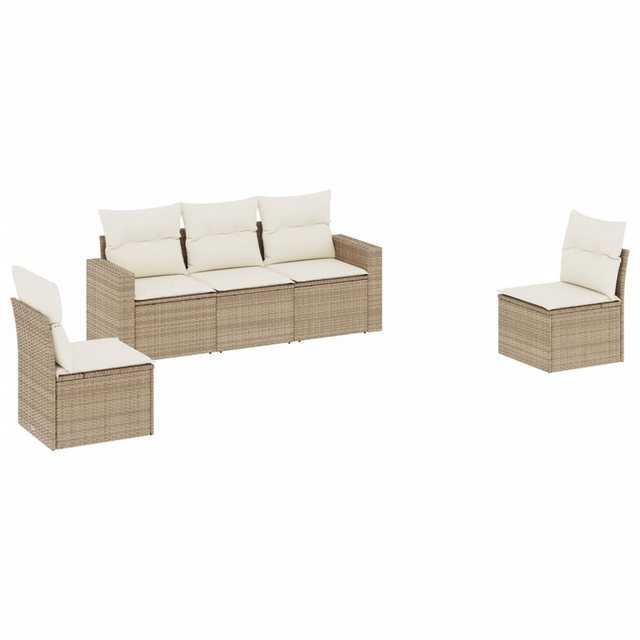 vidaXL Sofaelement 5-tlg. Garten-Sofagarnitur mit Kissen Beige Poly Rattan günstig online kaufen