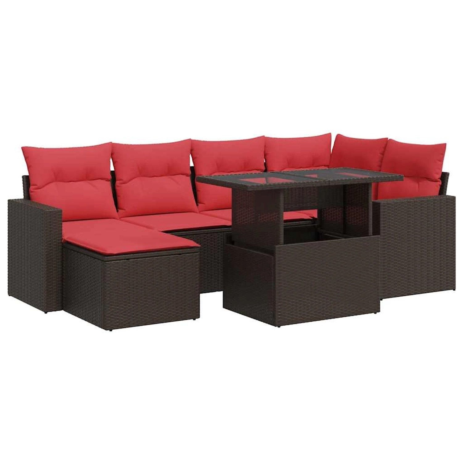 vidaXL 7-Tlg Garten-Sofagarnitur mit Kissen Braun Poly Rattan Akazie 332635 günstig online kaufen