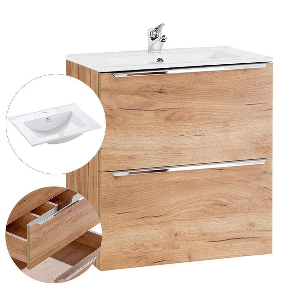 Lomadox Waschtisch TOSKANA-56, Wotaneiche Nb. 61/58,5/46 günstig online kaufen