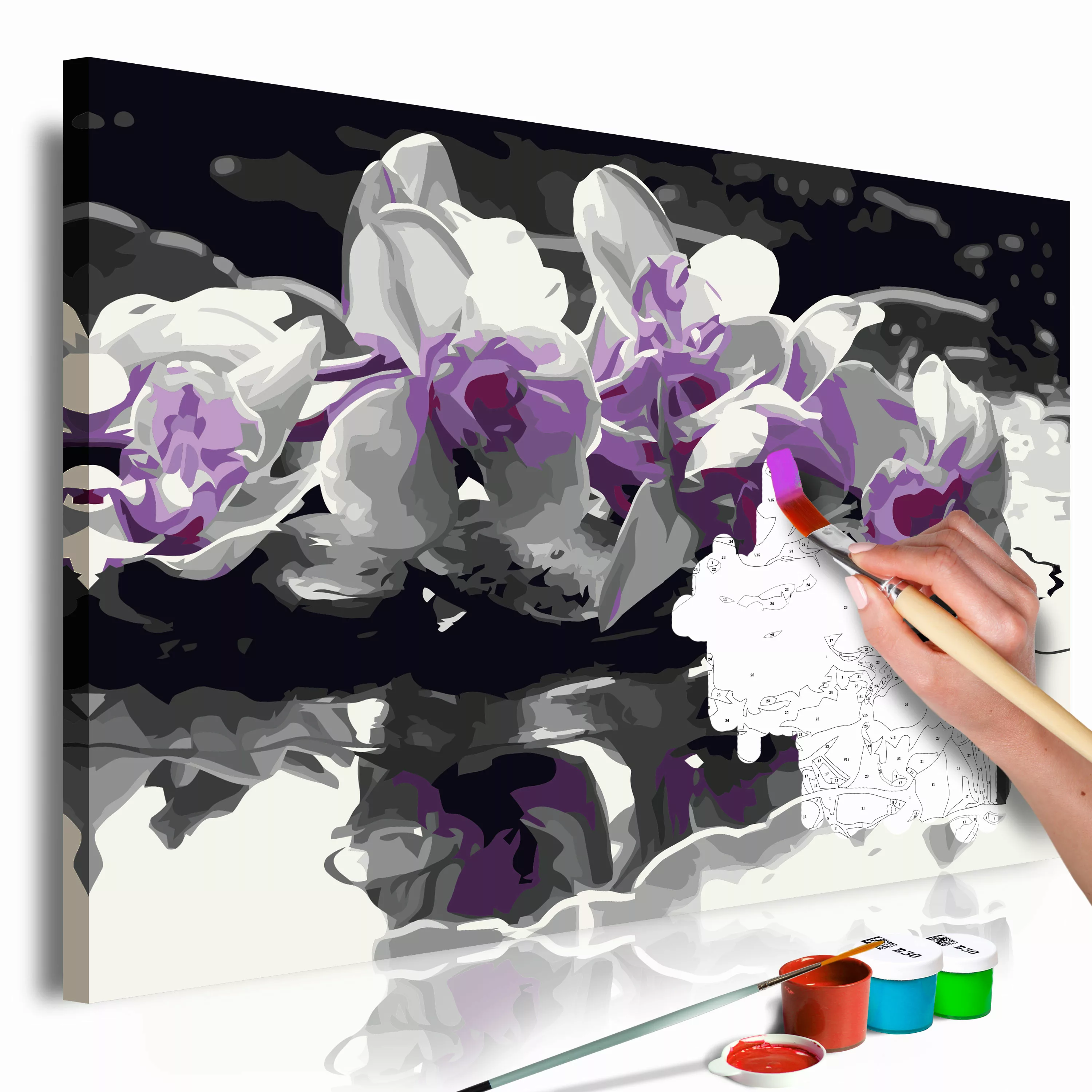 Malen Nach Zahlen - Violette Orchidee (schwarzer Hintergrund & Wasserspiege günstig online kaufen