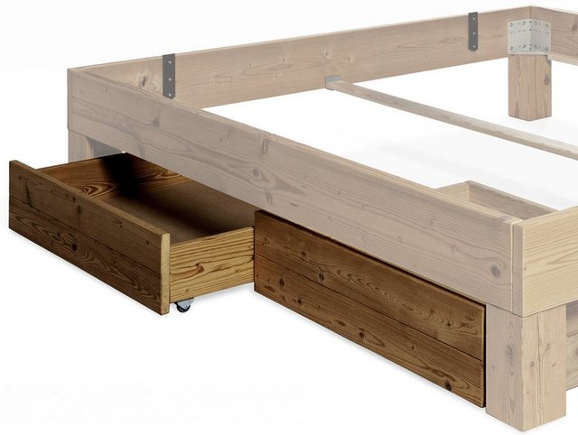 Moebel-Eins Massivholzbett, CURBY 2er Set Bettschubladen für 4-Fuß-Bett, Ma günstig online kaufen