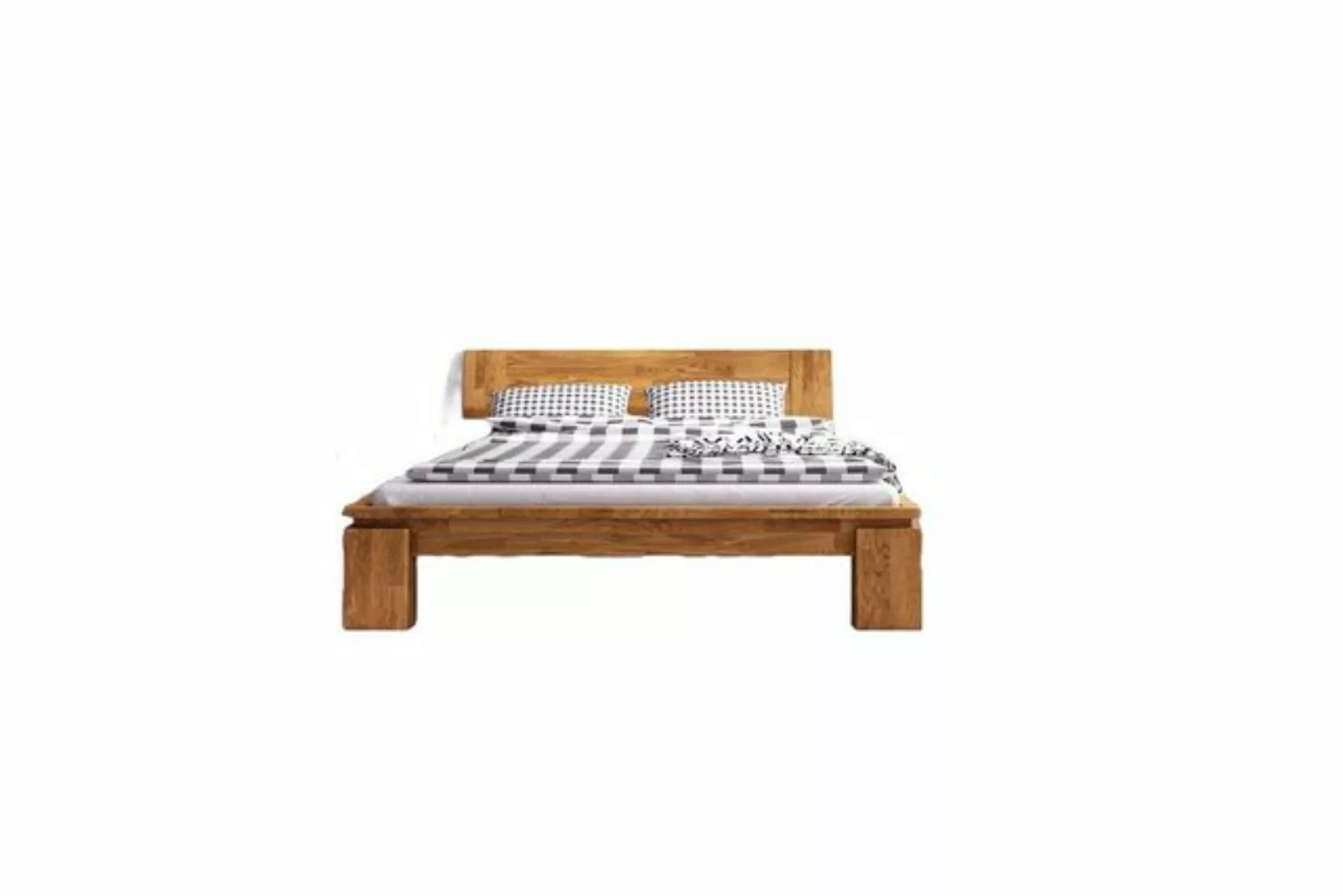 Natur24 Einzelbett Bett Tinci 2 in 160x200cm Wildeiche massiv mit Holzkopft günstig online kaufen