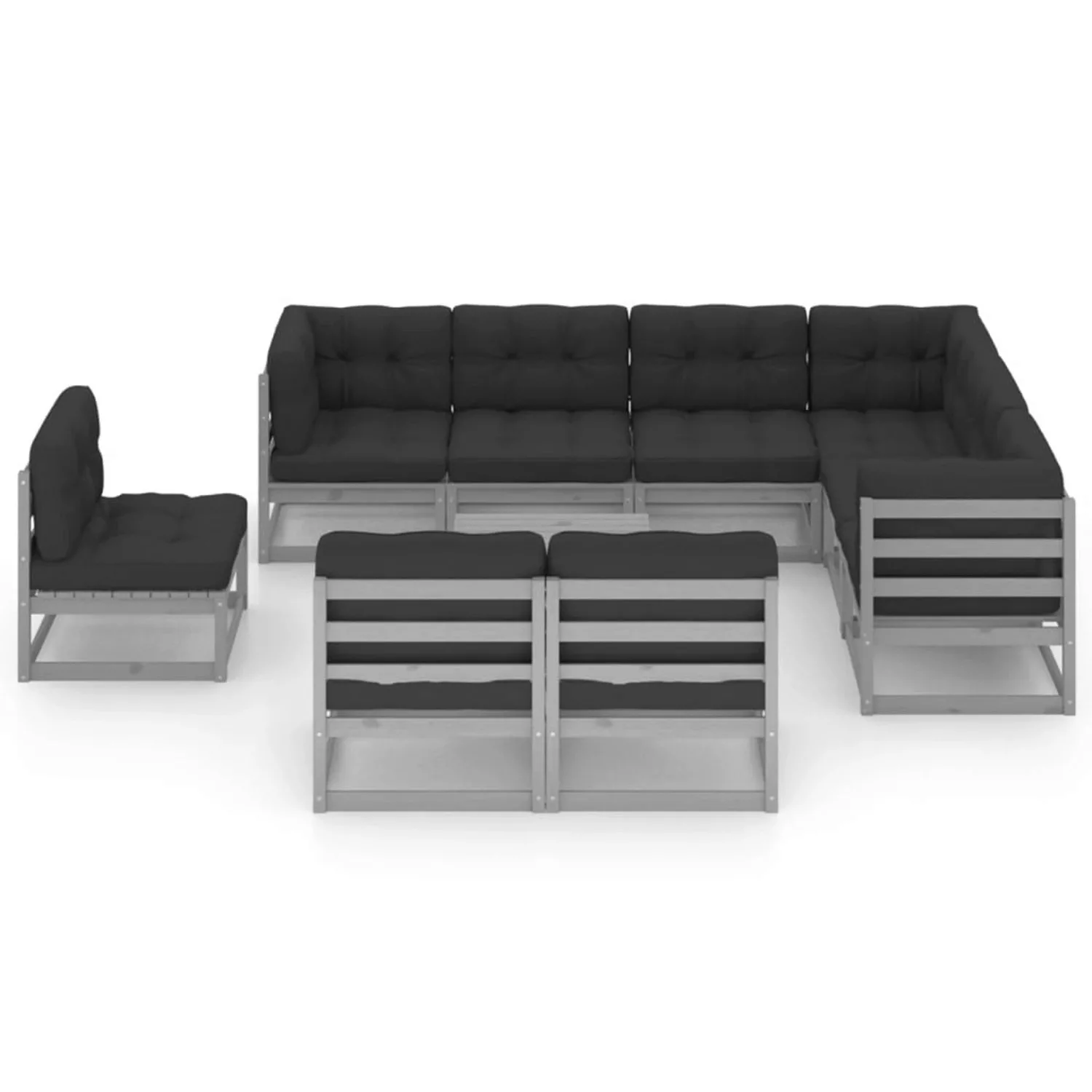 10-tlg. Garten-lounge-set Mit Kissen Grau Kiefer Massivholz günstig online kaufen