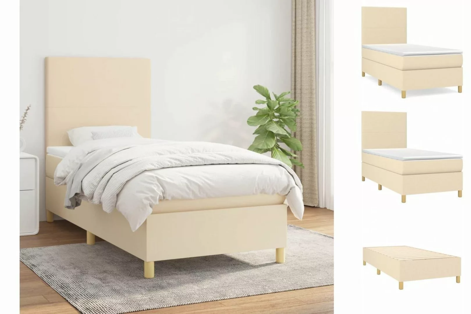 vidaXL Boxspringbett Boxspringbett mit Matratze Creme 100x200 cm Stoff Bett günstig online kaufen