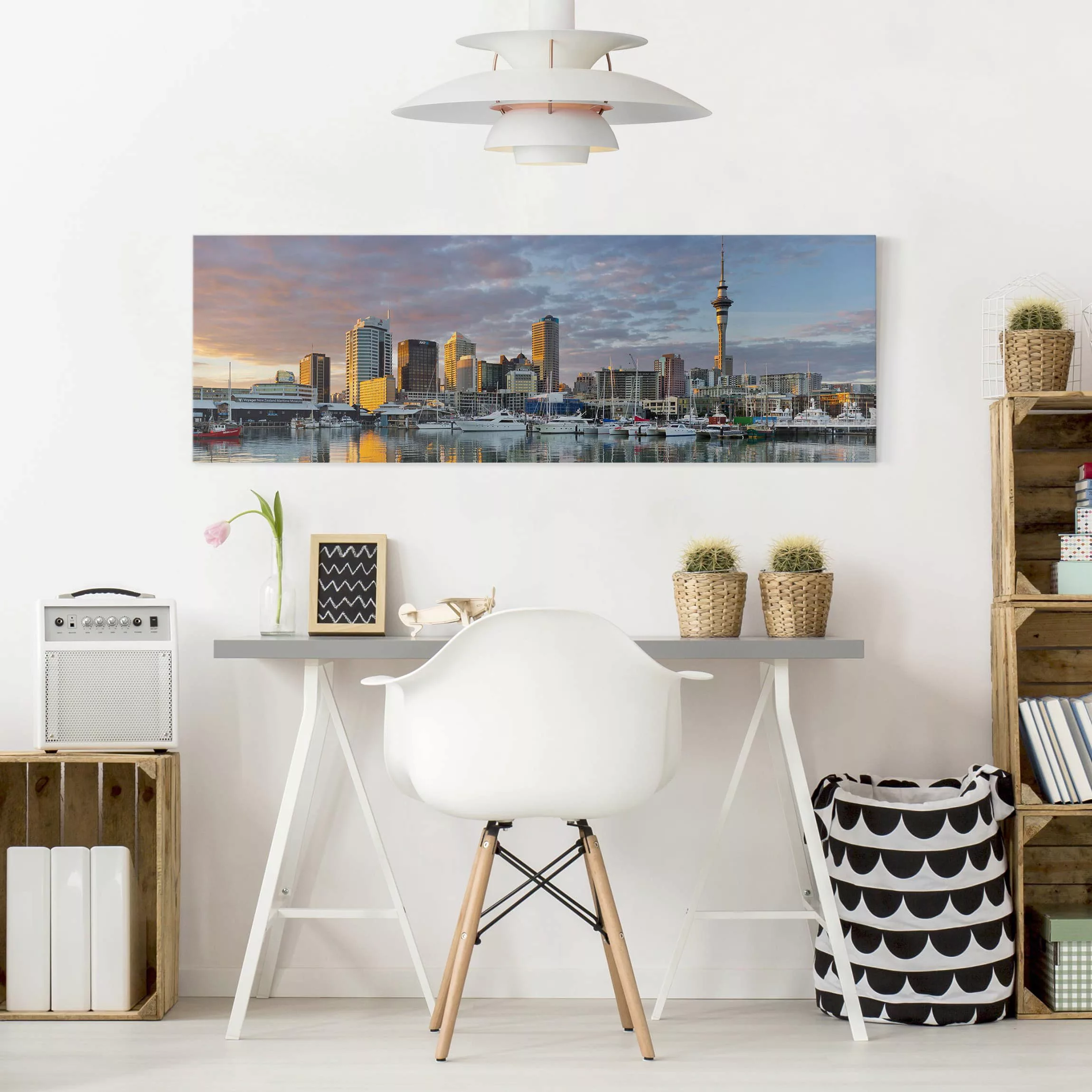 Leinwandbild Architektur & Skyline - Panorama Auckland Skyline Sonnenunterg günstig online kaufen