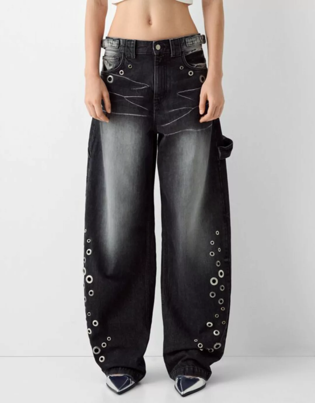 Bershka Baggy-Jeans Im Workwear-Look Damen 38 Schwarz günstig online kaufen