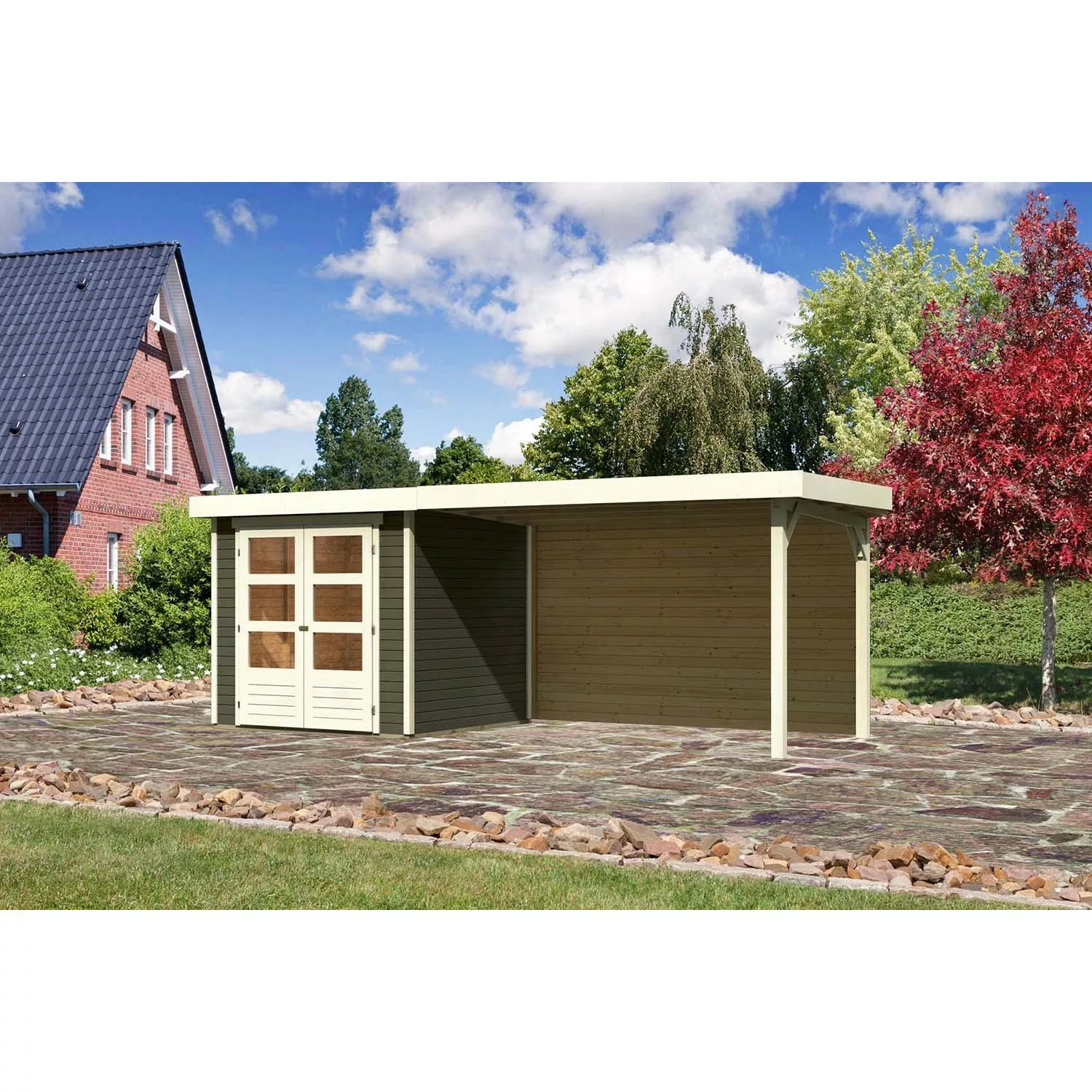 Karibu Holz-Gartenhaus/Gerätehaus Boras Terragrau Flachdach Lackiert 209 cm günstig online kaufen