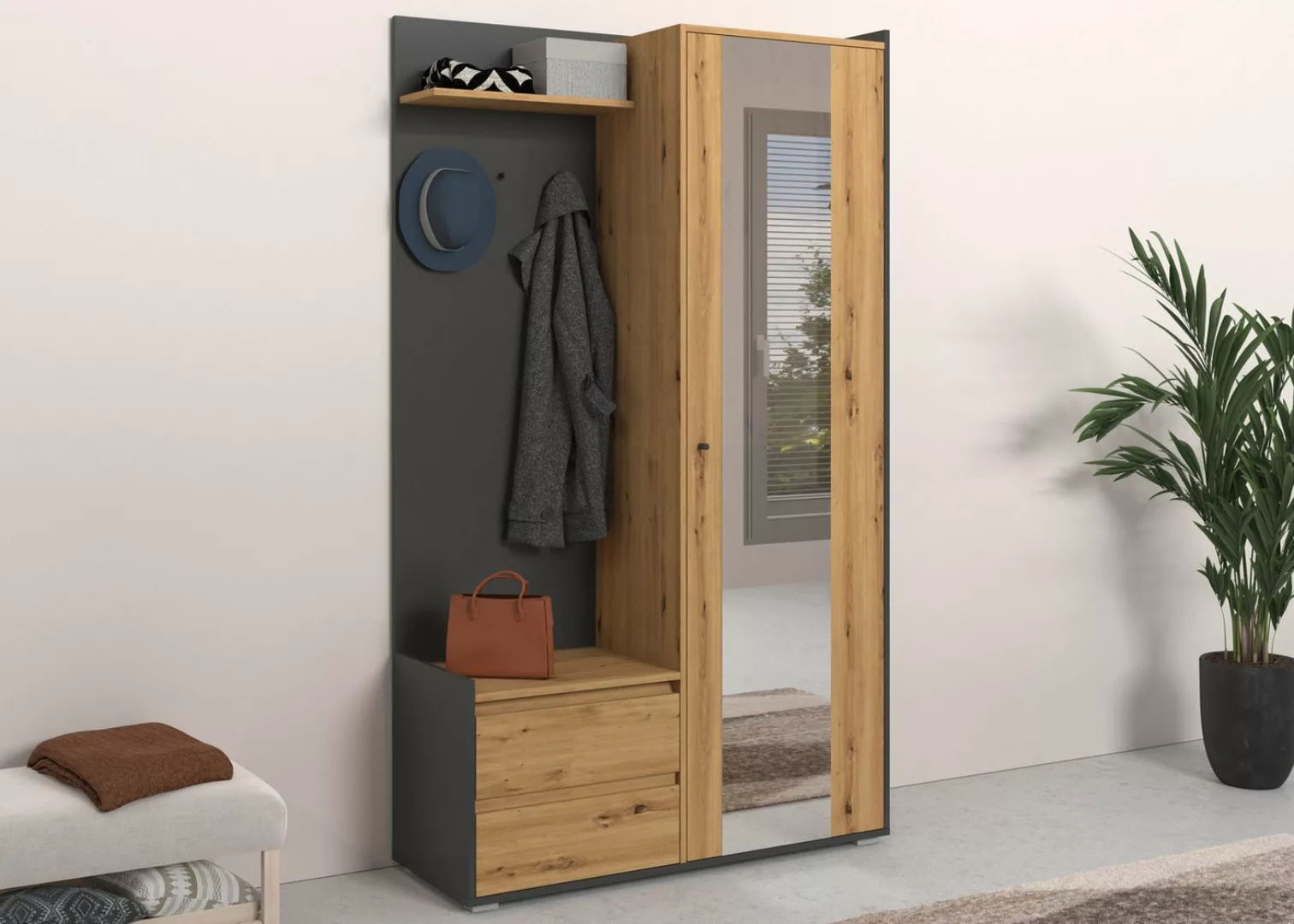 INOSIGN Garderobenschrank Kosmo mit Spiegel Maße 118 x 30 cm, Höhe 190 cm, günstig online kaufen