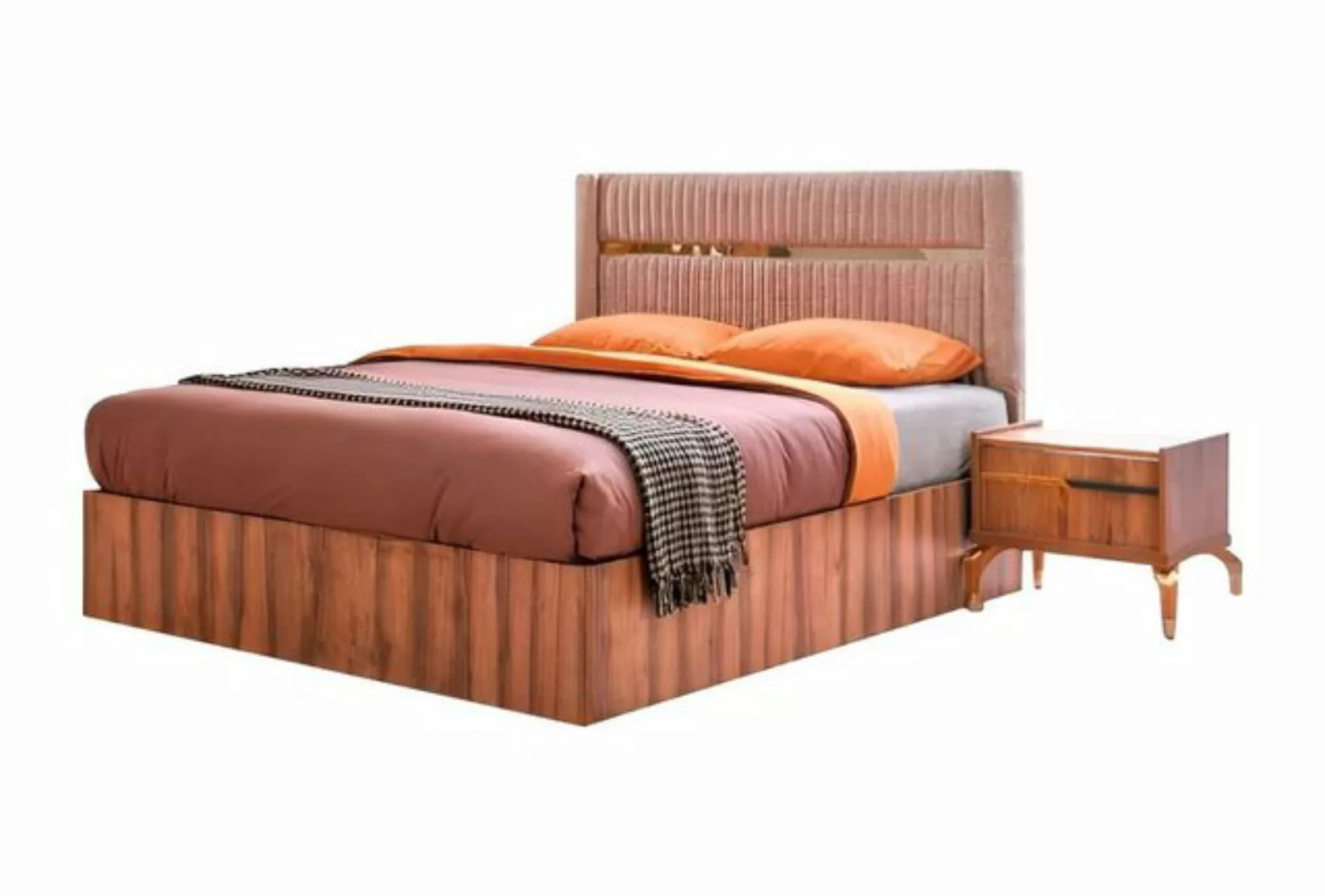 JVmoebel Bett Stilvolles Braun-Rosa Bett Doppelbetten Holzgestell Schlafzim günstig online kaufen