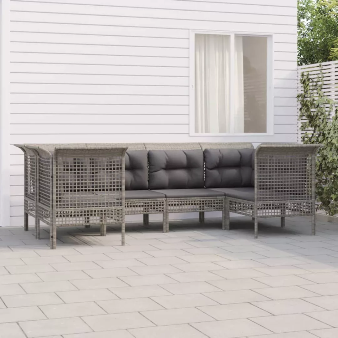 Vidaxl 6-tlg. Garten-lounge-set Mit Kissen Grau Poly Rattan günstig online kaufen