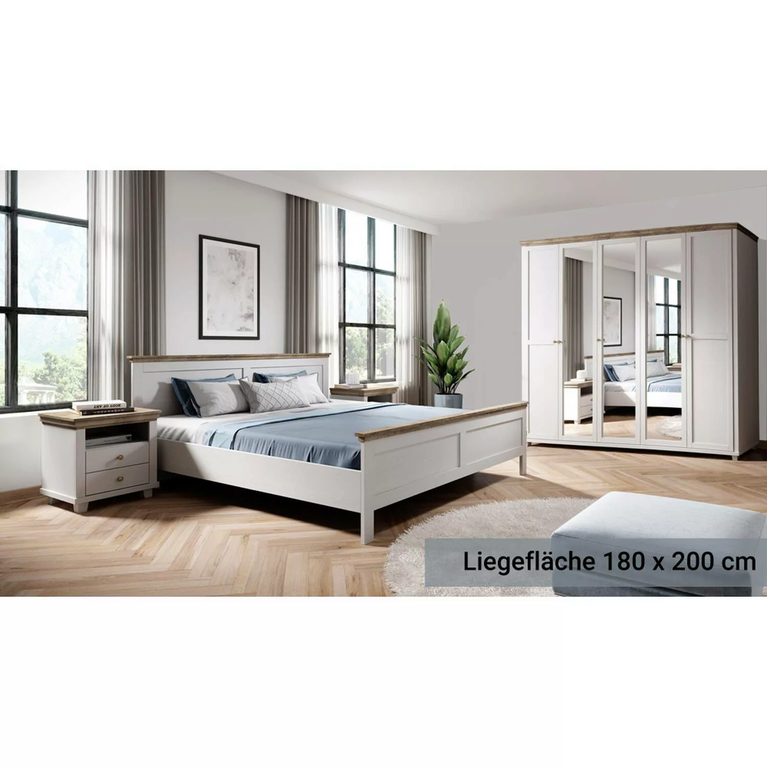 Schlafzimmer Set Landhausstil EPSOM-83 Doppelbett Liegefläche 180 x 200 cm, günstig online kaufen