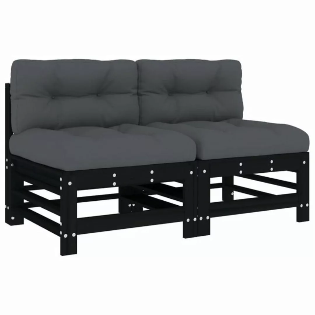 vidaXL Loungesofa Mittelsofas mit Kissen 2 Stk. Schwarz Massivholz Kiefer, günstig online kaufen