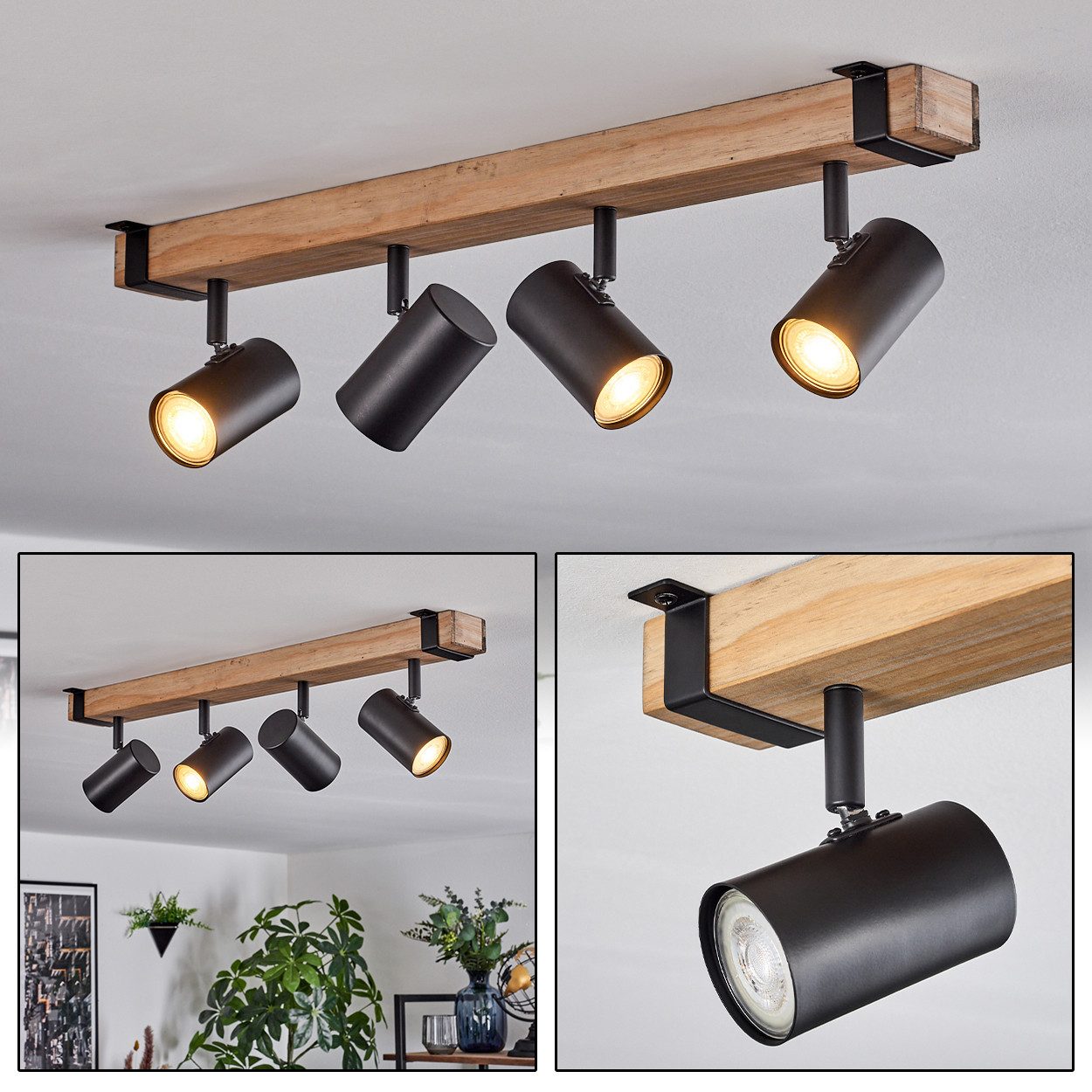 hofstein Deckenleuchte Deckenlampe aus Metall/Holz in günstig online kaufen