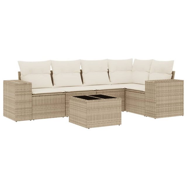 vidaXL Sofaelement 6-tlg. Garten-Sofagarnitur mit Kissen Beige Poly Rattan günstig online kaufen