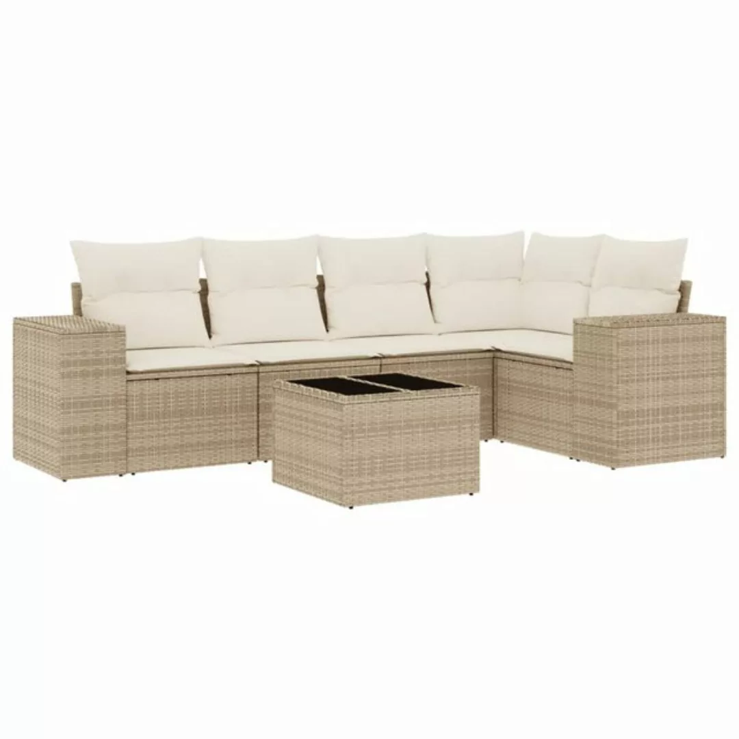 vidaXL Sofaelement 6-tlg. Garten-Sofagarnitur mit Kissen Beige Poly Rattan günstig online kaufen