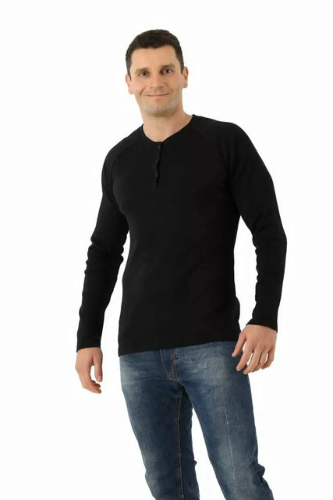 Albert Kreuz Langarmshirt Bio Henley-Shirt Raglan gerippt Langarm günstig online kaufen