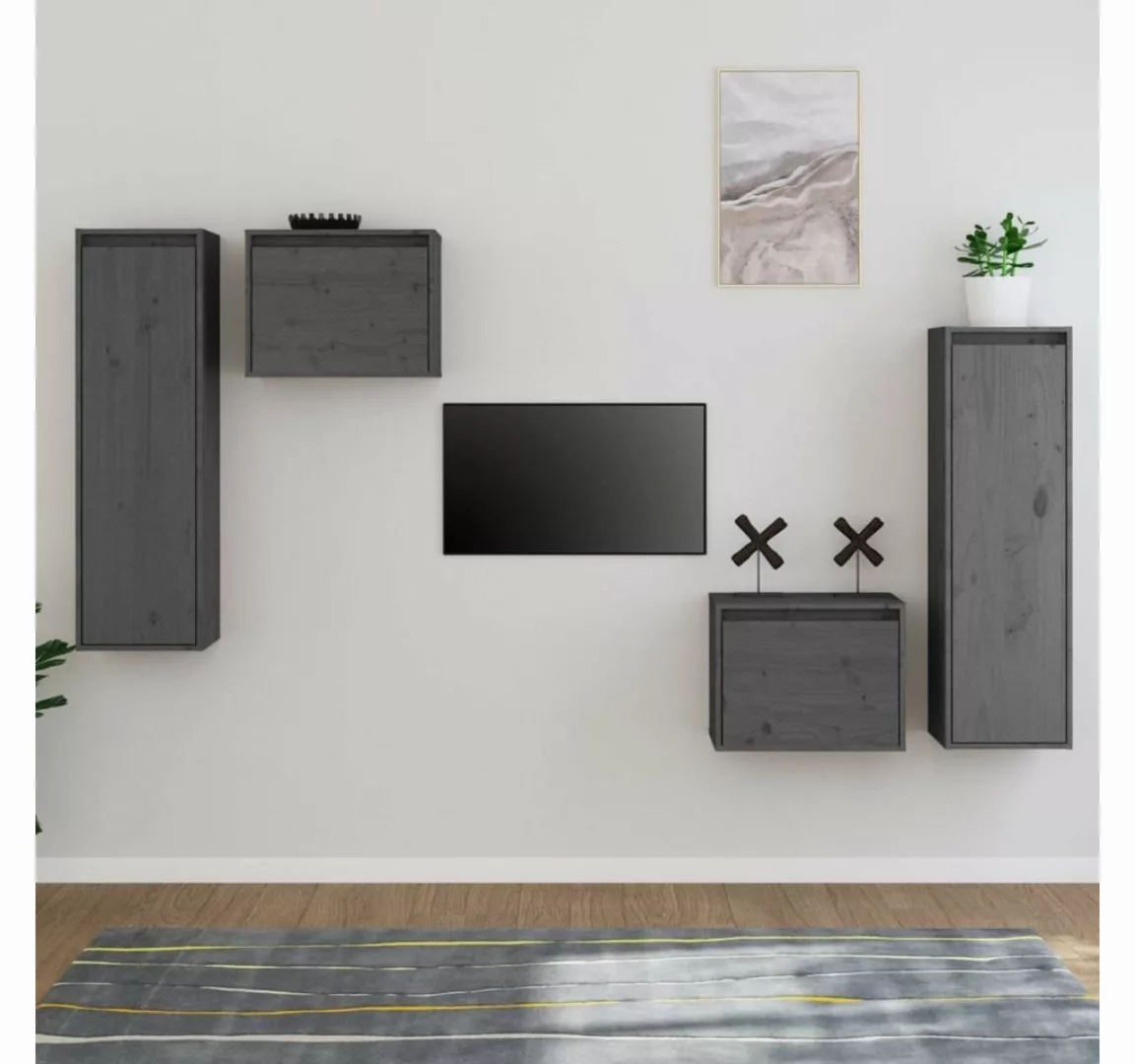 vidaXL TV-Schrank TV-Schränke 4 Stk. Grau Massivholz Kiefer (4-St) günstig online kaufen