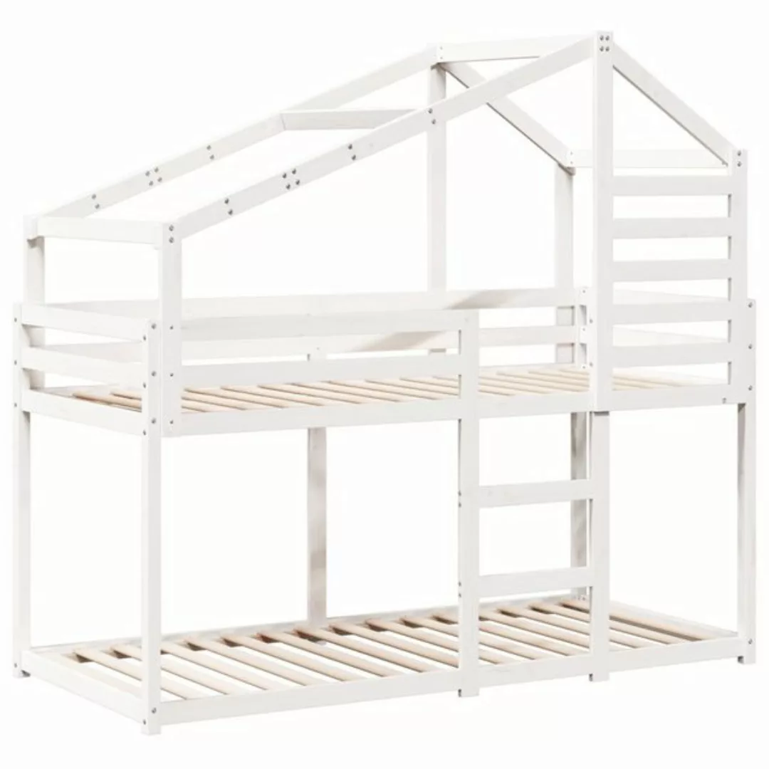 vidaXL Bett Etagenbett mit Dach Weiß 90x200 cm Massivholz Kiefer günstig online kaufen