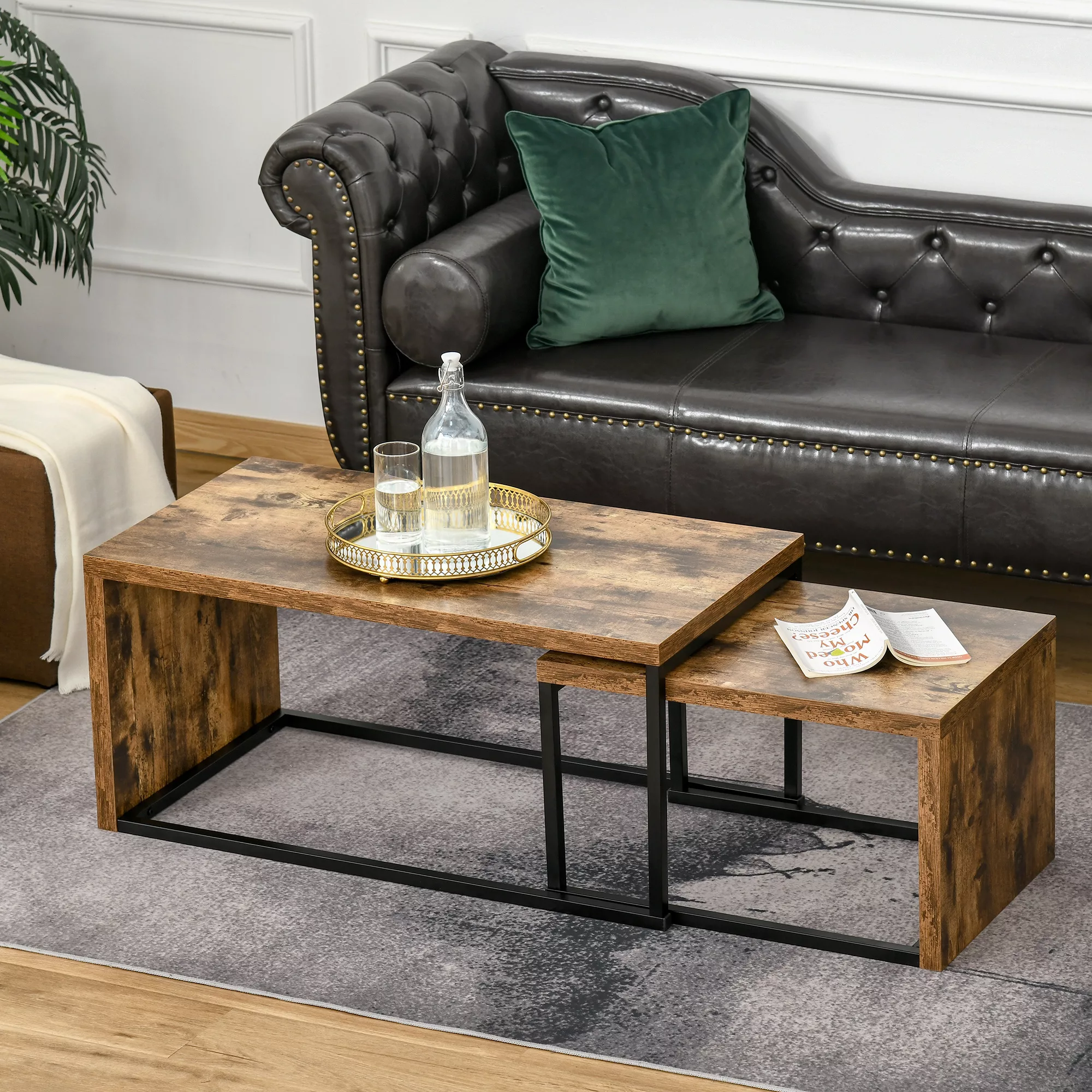 HOMCOM 2er-Set Couchtisch Beistelltisch Sofatisch elegant schlicht Metallfu günstig online kaufen
