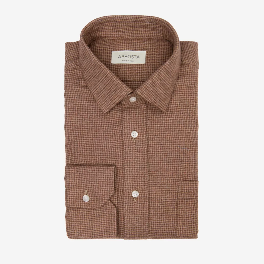 Hemd  hahnentrittmuster  braun flanell twill doppelt gezwirnt, kragenform günstig online kaufen